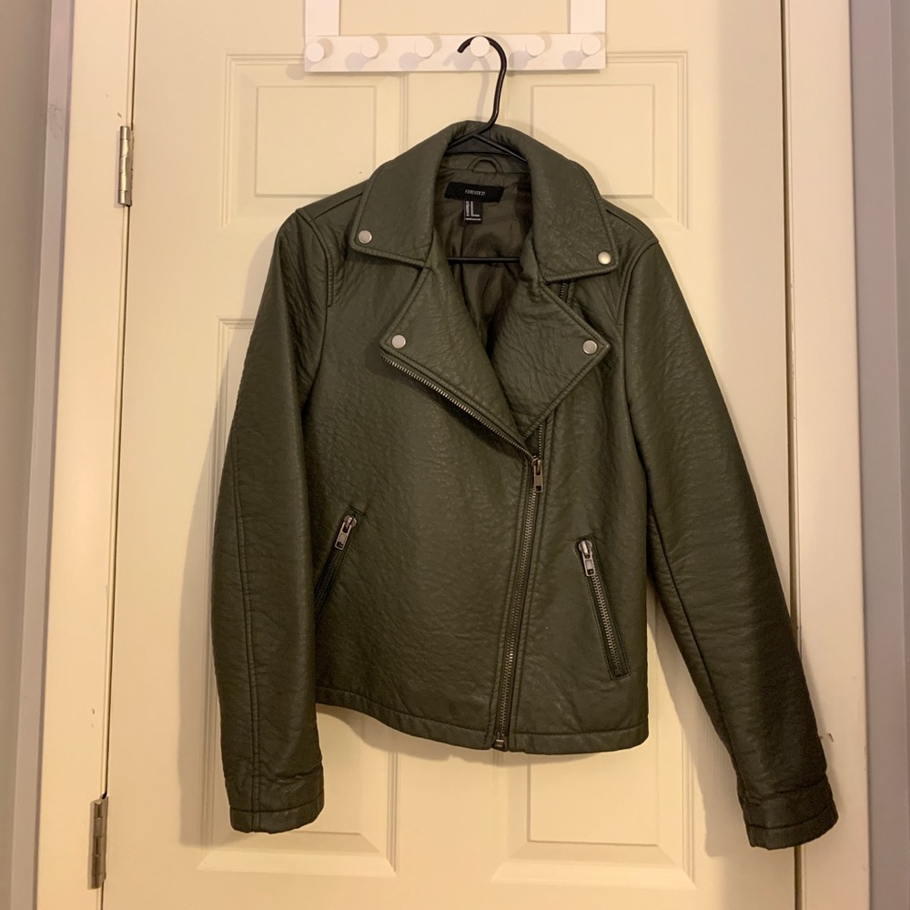 Forever 21 Army Green Leather Jacket